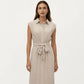 Sleeveless Button Front Midi Dress with Collared Neckline and Relaxed Fit Flowy Silhouette Design