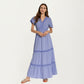 Short Sleeve V Neck Maxi Dress with Tiered Skirt Detail and Relaxed Fit Flowy Silhouette Design