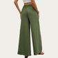 High Waist Wide Leg Pants with Smocked Waistband and Textured Fabric Relaxed Fit Flowing Design