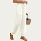 High Waist Wide Leg Pants with Drawstring Waist and Lace Trim Hem Relaxed Fit Lightweight Design