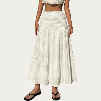 High Waist Textured Maxi Skirt with Smocked Waistband and Flowy A-Line Silhouette