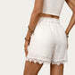 High Waist Drawstring Shorts with Lace Trim Hem and Relaxed Fit Lightweight Woven Design