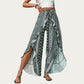 High Waist Wide Leg Split Wrap Pants with Bohemian Print and Adjustable Tie Waist