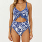 One Piece Swimsuit with Ruffle Trim Front Tie Detail and High Waisted Bottom