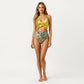 One Piece Swimsuit with Ruffle Trim Front Tie Detail and High Waisted Bottom