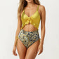 One Piece Swimsuit with Ruffle Trim Front Tie Detail and High Waisted Bottom