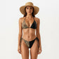 2-Piece Triangle Bikini Set with Color Block Leopard Print Design Tie Side Bottom Halter Top
