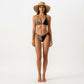 2-Piece Triangle Bikini Set with Color Block Leopard Print Design Tie Side Bottom Halter Top