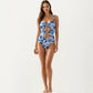 One Piece Swimsuit with Cutout Design Gold Ring Detail Shell Print Structured Fit