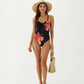 One Piece Swimsuit with Sweetheart Neck Front Drawstring Detail Floral Print Slim Fit