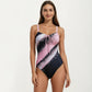One Piece Swimsuit with Sweetheart Neck Front Drawstring Detail Floral Print Slim Fit