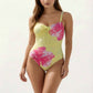 One Piece Swimsuit with Sweetheart Neck Front Drawstring Detail Floral Print Slim Fit