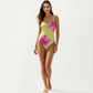 One Piece Swimsuit with Sweetheart Neck Front Drawstring Detail Floral Print Slim Fit
