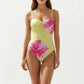 One Piece Swimsuit with Sweetheart Neck Front Drawstring Detail Floral Print Slim Fit