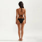 2-Piece Halter Bikini Set with High Neck Handkerchief Top Pom Trim Detail Tie Back Bottom