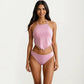 2-Piece Halter Bikini Set with High Neck Handkerchief Top Pom Trim Detail Tie Back Bottom