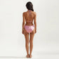 2-Piece Halter Bikini Set with High Neck Handkerchief Top Pom Trim Detail Tie Back Bottom