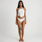 2-Piece Halter Bikini Set with High Neck Handkerchief Top Pom Trim Detail Tie Back Bottom