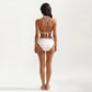 2-Piece Halter Bikini Set with High Neck Handkerchief Top Pom Trim Detail Tie Back Bottom
