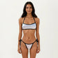 2-Piece Bikini Set with Straight Neck Sporty Top Contrast Trim Design Tie Side Bottom