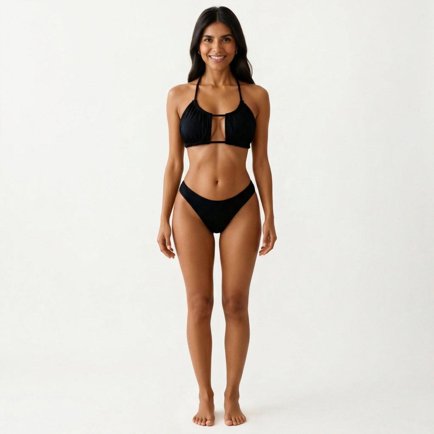 2-Piece Bikini Set with Cutout Scoop Neck Top Adjustable Strap Design High Cut Bottom