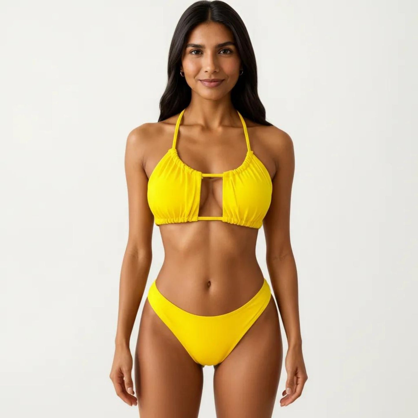 2-Piece Bikini Set with Cutout Scoop Neck Top Adjustable Strap Design High Cut Bottom