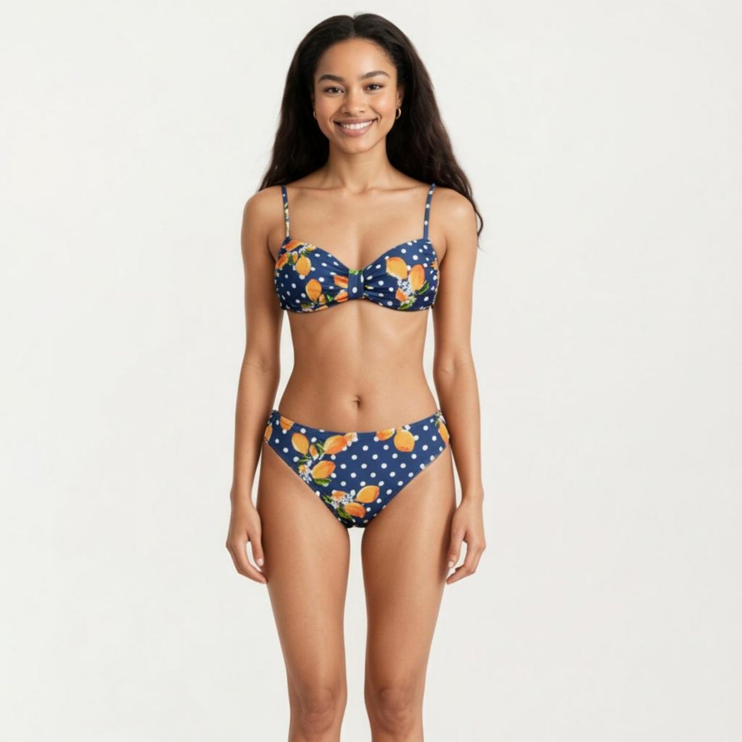2-Piece Bandeau Bikini Set with Front Twist Detail Adjustable Strap Top Mid Rise Bottom
