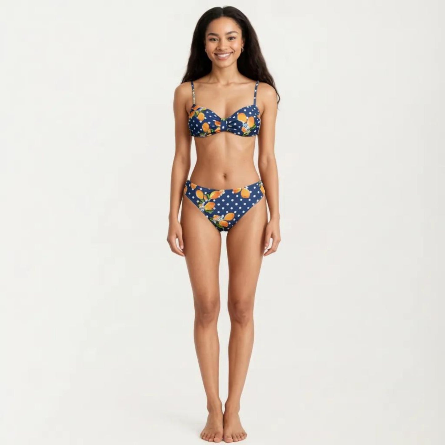 2-Piece Bandeau Bikini Set with Front Twist Detail Adjustable Strap Top Mid Rise Bottom