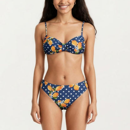 2-Piece Bandeau Bikini Set with Front Twist Detail Adjustable Strap Top Mid Rise Bottom
