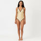 One Piece Swimsuit with V Neck Trim Detail Double Strap Design Ruched Waist Slim Fit
