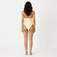 One Piece Swimsuit with V Neck Trim Detail Double Strap Design Ruched Waist Slim Fit