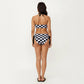 2-Piece Bikini Set with Halter Triangle Top Front Tie Detail Tie Side Bottom Checkered Print