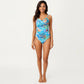 One Piece Swimsuit with Wrap Front Design Ruched Waist Adjustable Strap Tropical Print