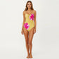 One Piece Swimsuit with Sweetheart Neck Front Tie Detail Ruched Waist Floral Print