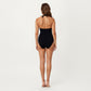 Halter One Piece Swimsuit with Deep V Neck Ruched Waist Design Open Back Stretch Fit