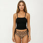 2-Piece Tankini Swimsuit Set with Square Neck Camisole Top High Waisted Leopard Print Bottom