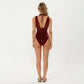 Deep V Neck One Piece Swimsuit with Mesh Panel Design Halter Strap Open Back Textured Fit