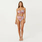 2-Piece Strapless Bandeau Bikini Set with Front Tie Knot Top High Waisted Ruffle Trim Bottom