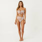 2-Piece Strapless Bandeau Bikini Set with Front Tie Knot Top High Waisted Ruffle Trim Bottom
