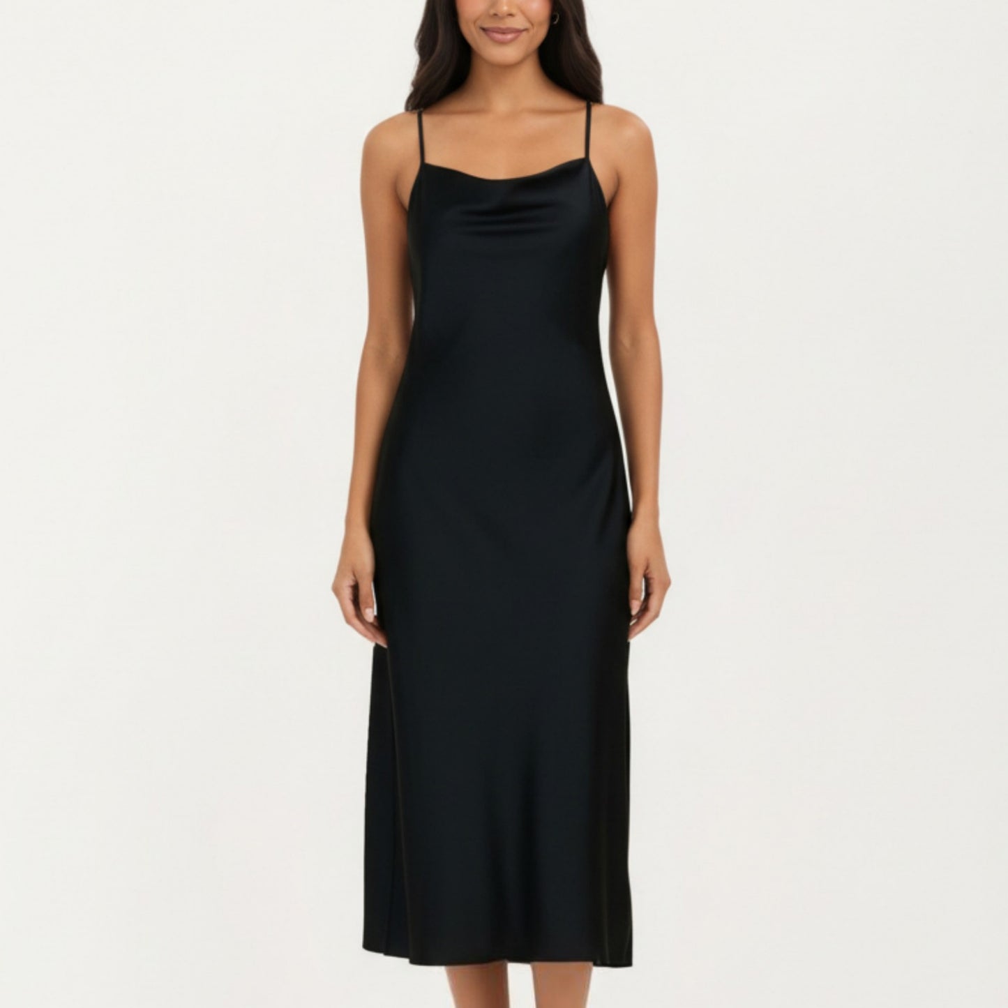 Long Slip Sleep Dress Adjustable Strap Midi Nightgown Lightweight Relaxed Fit Sleepwear