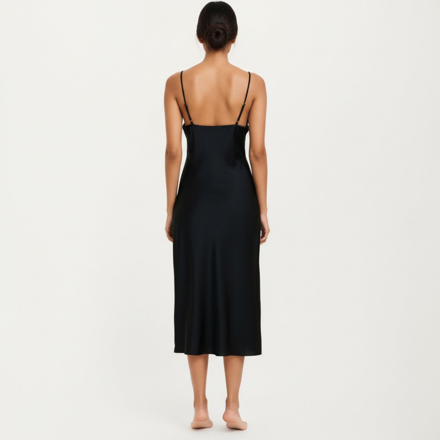 Long Slip Sleep Dress Adjustable Strap Midi Nightgown Lightweight Relaxed Fit Sleepwear
