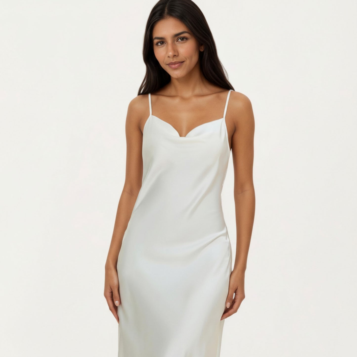 Long Slip Sleep Dress Adjustable Strap Midi Nightgown Lightweight Relaxed Fit Sleepwear