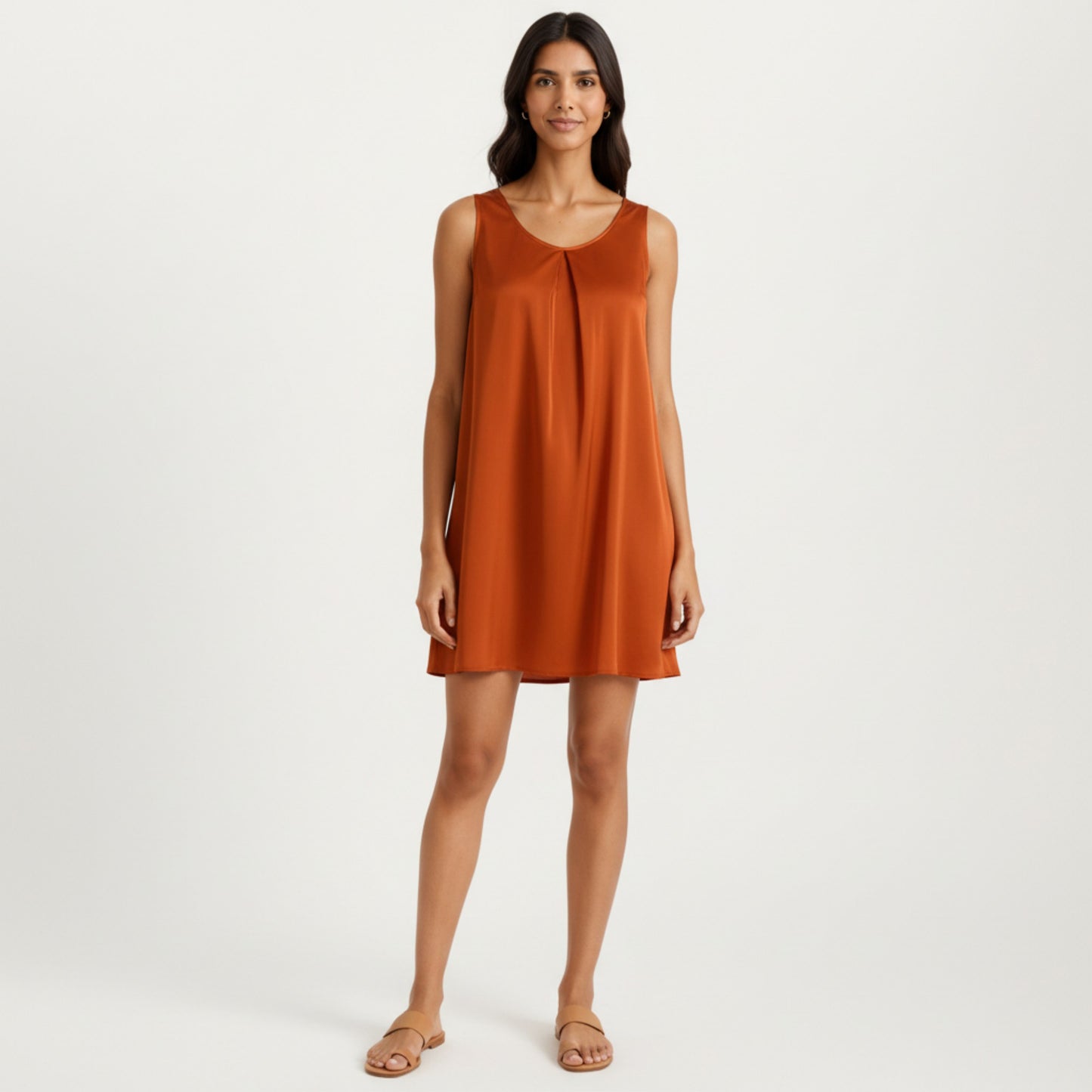 Sleeveless Sleep Dress with Pleated Front Detail Relaxed Fit Lightweight Nightgown