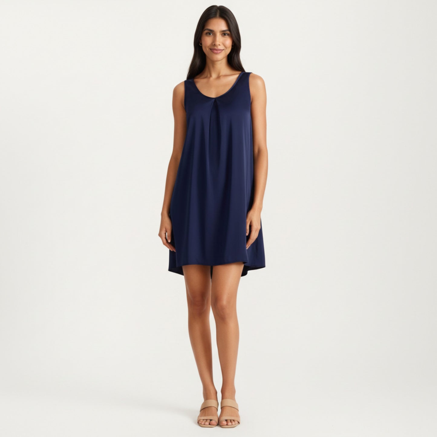 Sleeveless Sleep Dress with Pleated Front Detail Relaxed Fit Lightweight Nightgown
