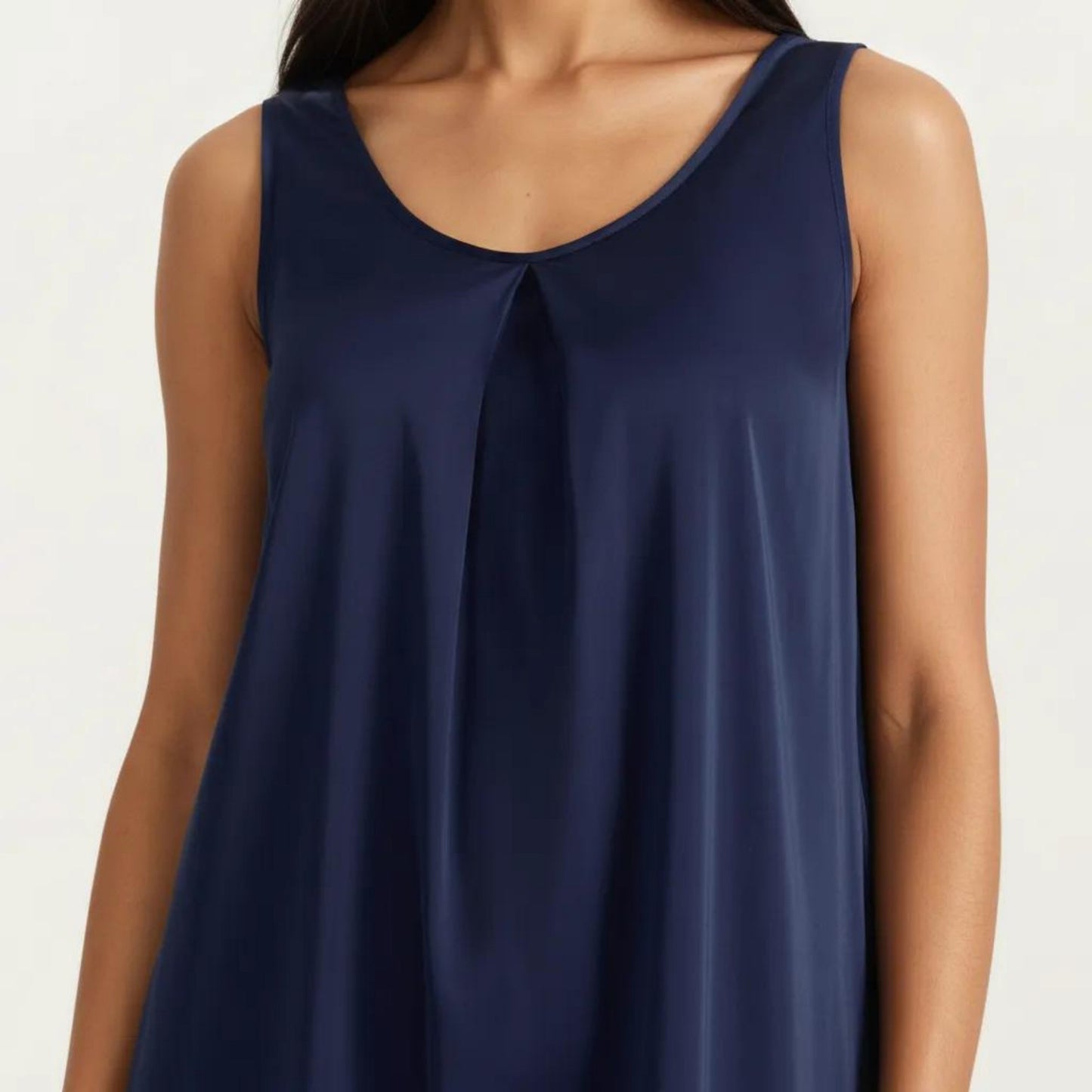 Sleeveless Sleep Dress with Pleated Front Detail Relaxed Fit Lightweight Nightgown