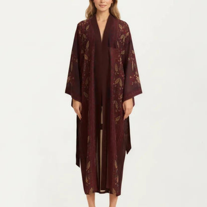 Long Length Open Front Robe with Wide Sleeves Printed Lightweight Flowing Lounge Layer