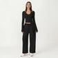 Long Sleeve Wrap Front Crop Top with Tie Waist V Neck Fitted Stretch Knit Shirt