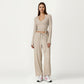 Long Sleeve Wrap Front Crop Top with Tie Waist V Neck Fitted Stretch Knit Shirt