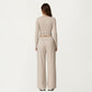 Long Sleeve Wrap Front Crop Top with Tie Waist V Neck Fitted Stretch Knit Shirt