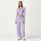 Long Sleeve Wrap Front Crop Top with Tie Waist V Neck Fitted Stretch Knit Shirt